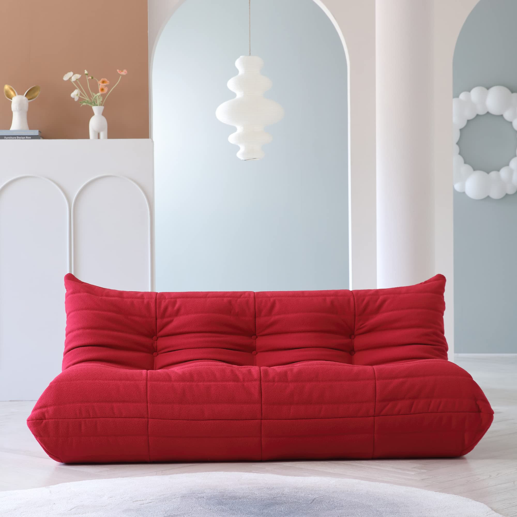 TIFLON Lazy Floor Sofa,Minimalist Sofa Couch,Teddy Velvet 3Seatert Sofa, Fireside Chair,Tatami Sofa,Corner Relax Sofa Couch for Living Room Bedroom Salon Office-Red