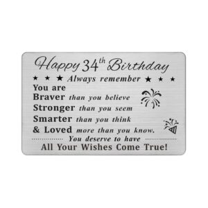 degasken happy 34th birthday card - birthday gifts for 34 year old men women - 34th birthday decorations for him her, permanent engravend wallet card