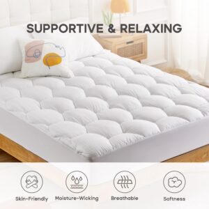 SONIVECotton Mattress Pad, Twin Bedding Cover Quilted Fitted Mattress Protector 8-21" Deep Poket, Breathable Cooling Down Alternative Fill Mattress Topper White,Twin Size