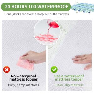 Mattress Topper with 1 Pillow Protector, Side Pocket, Waterproof Mattress Pad, Cooling Extra Thick Breathable Mattress Pad Cover,8-21” Deep Pocket-TwinXL Size