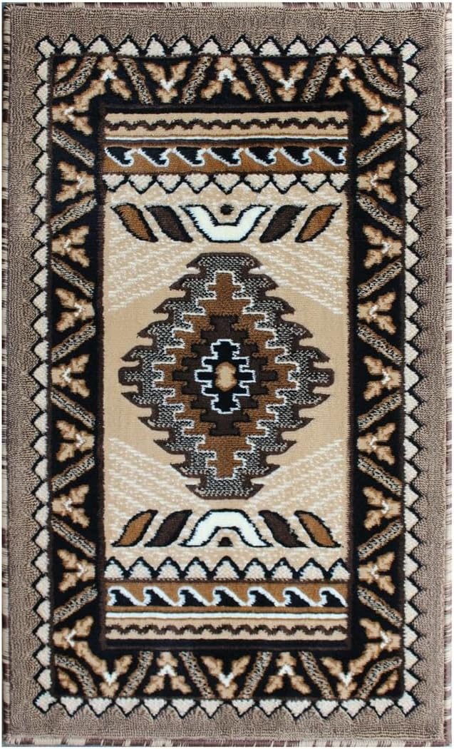 YHSF South West Native American Area Rug D143 - Easy Clean, Thick, Soft, Durable Tribal Indian Inspired Kingdom Design Runner Rug for Bedroom/Living Room and More - Berber, 2 Feet x 3 Feet 4 in