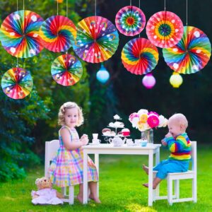 Outus 9 Pcs Rainbow Party Decorations Paper Fans Boho Classroom Decorations Boho Bulletin Board Ceiling Wall Hanging Paper Fans for Baby Shower Rainbow Birthday Decorations and Supplies