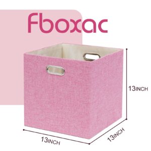 Fboxac Pink Cube Storage Organizer Bins 13x13x13 Inch, 4 Pack Collapsible Organization Baskets with Handles, Thick Fabric Foldable Storage Box, Storage Baskets for Kallax Shelf Bookcase Closet Cabinet