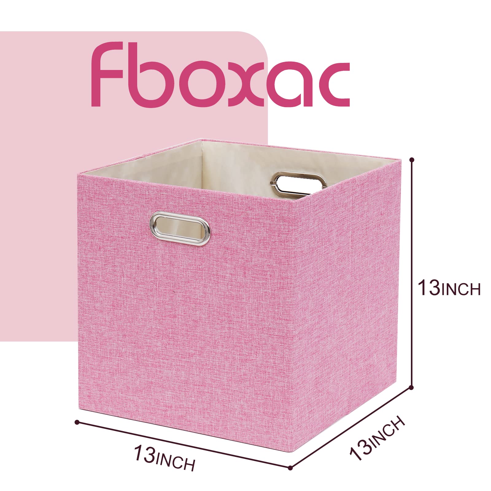 Fboxac Pink Cube Storage Organizer Bins 13x13x13 Inch, 4 Pack Collapsible Organization Baskets with Handles, Thick Fabric Foldable Storage Box, Storage Baskets for Kallax Shelf Bookcase Closet Cabinet