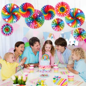 Outus 9 Pcs Rainbow Party Decorations Paper Fans Boho Classroom Decorations Boho Bulletin Board Ceiling Wall Hanging Paper Fans for Baby Shower Rainbow Birthday Decorations and Supplies