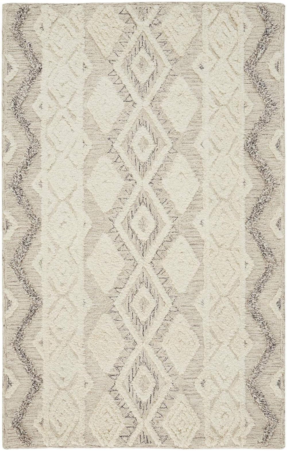 8' X 10' Ivory Taupe And Gray Wool Geometric Tufted Handmade Stain Resistant Area Rug