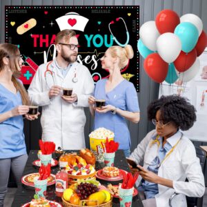 Tudomro 168 Pcs Nurses Party Decorations Nursing Graduation Banner Balloons Thank You Nurse Backdrop Medical Themed Tableware Plates Cups Napkins Tablecloth for RN Nurse Week Party Supplies