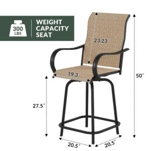 Poteban Patio Swivel Bar Stools Set of 2, Outdoor Bar Height Patio Chairs for Backyard, Pool, Garden, Deck w/High Back and Armrest, All-Weather Mesh, 300lb Capacity – Brown