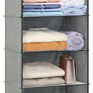 SLEEPING LAMB 6 Shelves Jumbo Hanging Closet Organizer and Storage, Hanging Clothes Organizer for Sweaters, Blankets and Coats in Wardrobe, Bedroom, Living Room, Grey