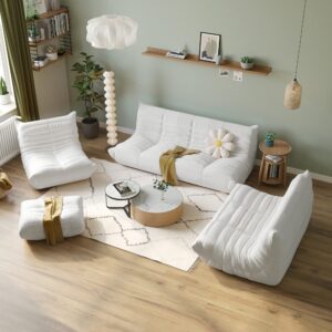 TIFLON Lazy Floor Sofa,Minimalist Sofa Couch,Teddy Velvet 3Seatert Sofa, Fireside Chair,Tatami Sofa,Corner Relax Sofa Couch for Living Room Bedroom Salon Office-Beige