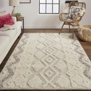 8' X 10' Ivory Taupe And Gray Wool Geometric Tufted Handmade Stain Resistant Area Rug