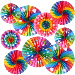 outus 9 pcs rainbow party decorations paper fans boho classroom decorations boho bulletin board ceiling wall hanging paper fans for baby shower rainbow birthday decorations and supplies