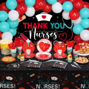 tudomro 168 pcs nurses party decorations nursing graduation banner balloons thank you nurse backdrop medical themed tableware plates cups napkins tablecloth for rn nurse week party supplies