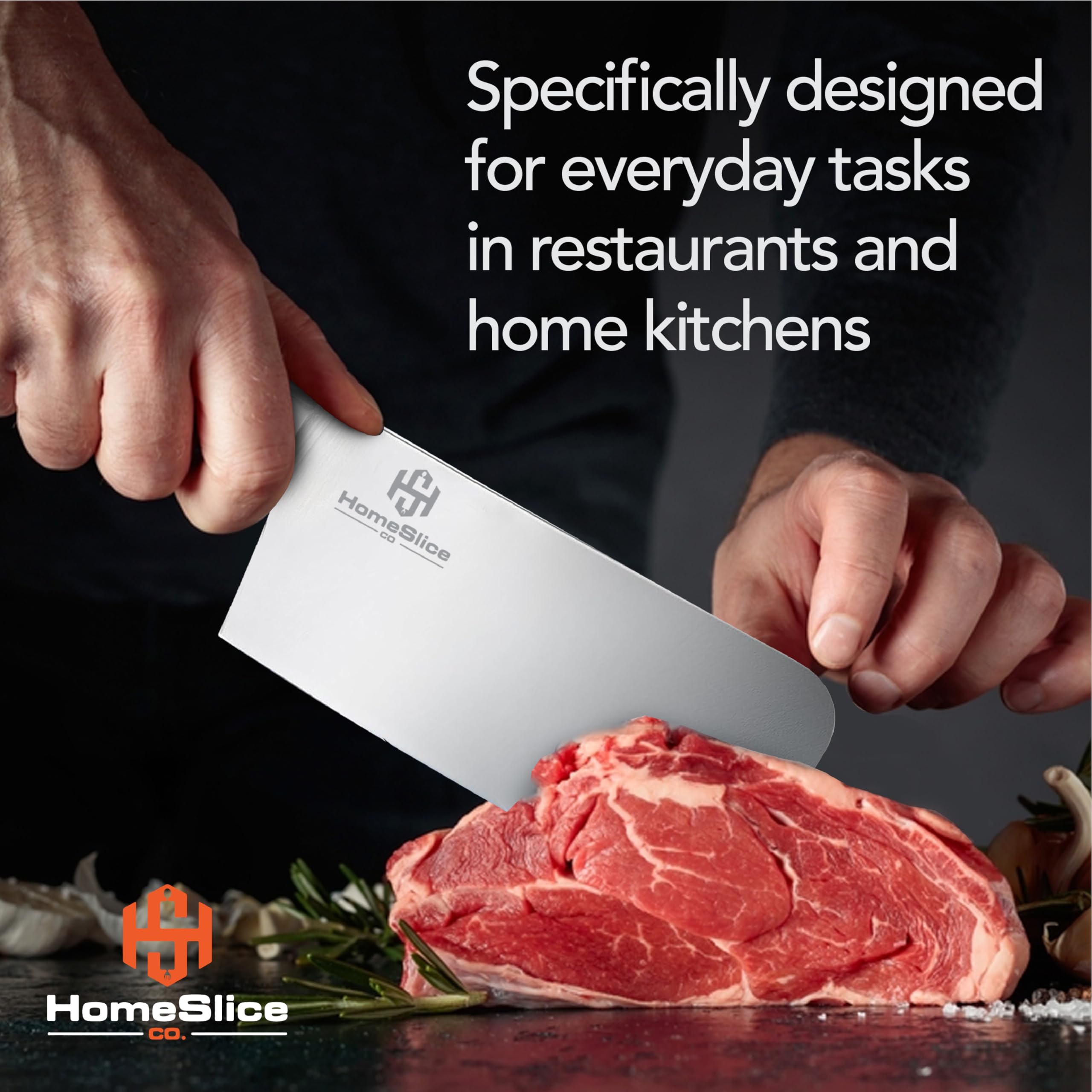 HomeSlice Co. Cleaver knife 6 Inch Meat Cleaver - High Carbon Steel Butcher Knife With High Strength And Lightweight Abs Handle- Razor Sharp Kitchen Appliance for Easier Slicing And Butchering