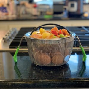 Steamer Basket for Instant Pot Accessories 6 qt or 8 quart - 2 Tier Stackable Fine Mesh 304 Stainless Steel Strainer Basket - Silicone Handle - Vegetable Steamer Insert, Egg Basket, Pasta Strainer