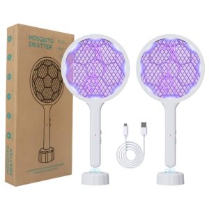 2 pcs electric fly swatter racket, bug zapper racket and mosquito zapper racket 8 led high voltage handheld