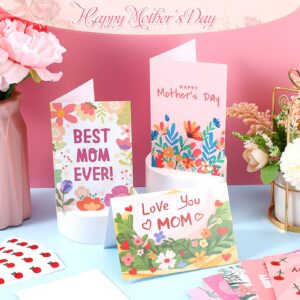 TaoBary 100 Pcs Happy Mother's Day Cards Assorted Blank Mother's Day Greeting Cards Notecards Bulk Floral Small Note Card with Envelopes and Stickers for Mom Present Birthday, 4 x 6 Inch, 10 Designs