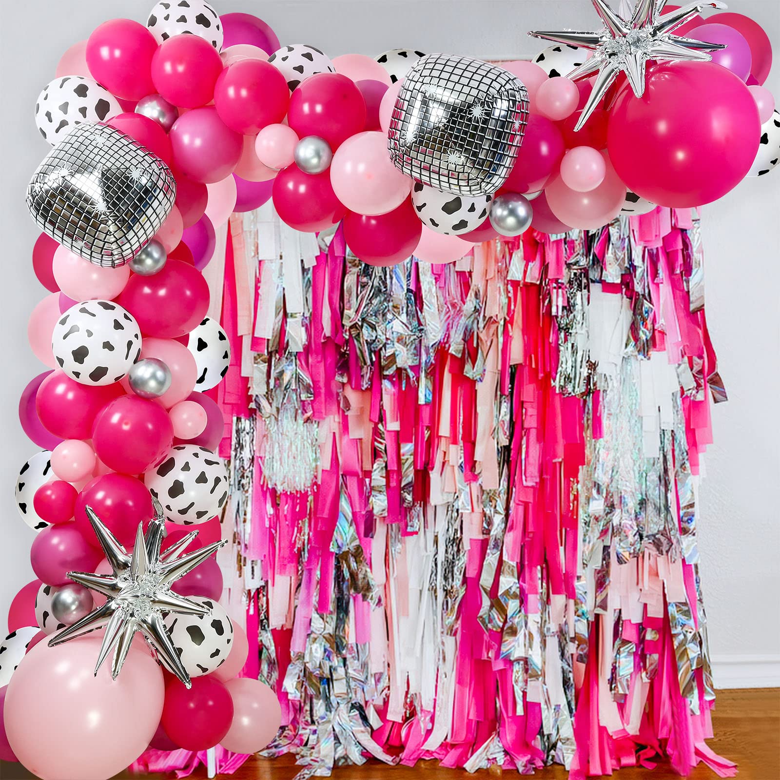 Disco Cowgirl Balloon Arch Garland, Pink Rose Silver Balloons with Disco Balls for Cowgirl Bachelorette Decorations Bridal Shower Birthday Supplies