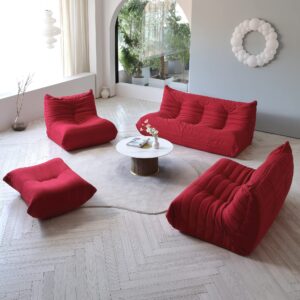 TIFLON Lazy Floor Sofa,Minimalist Sofa Couch,Teddy Velvet 3Seatert Sofa, Fireside Chair,Tatami Sofa,Corner Relax Sofa Couch for Living Room Bedroom Salon Office-Red