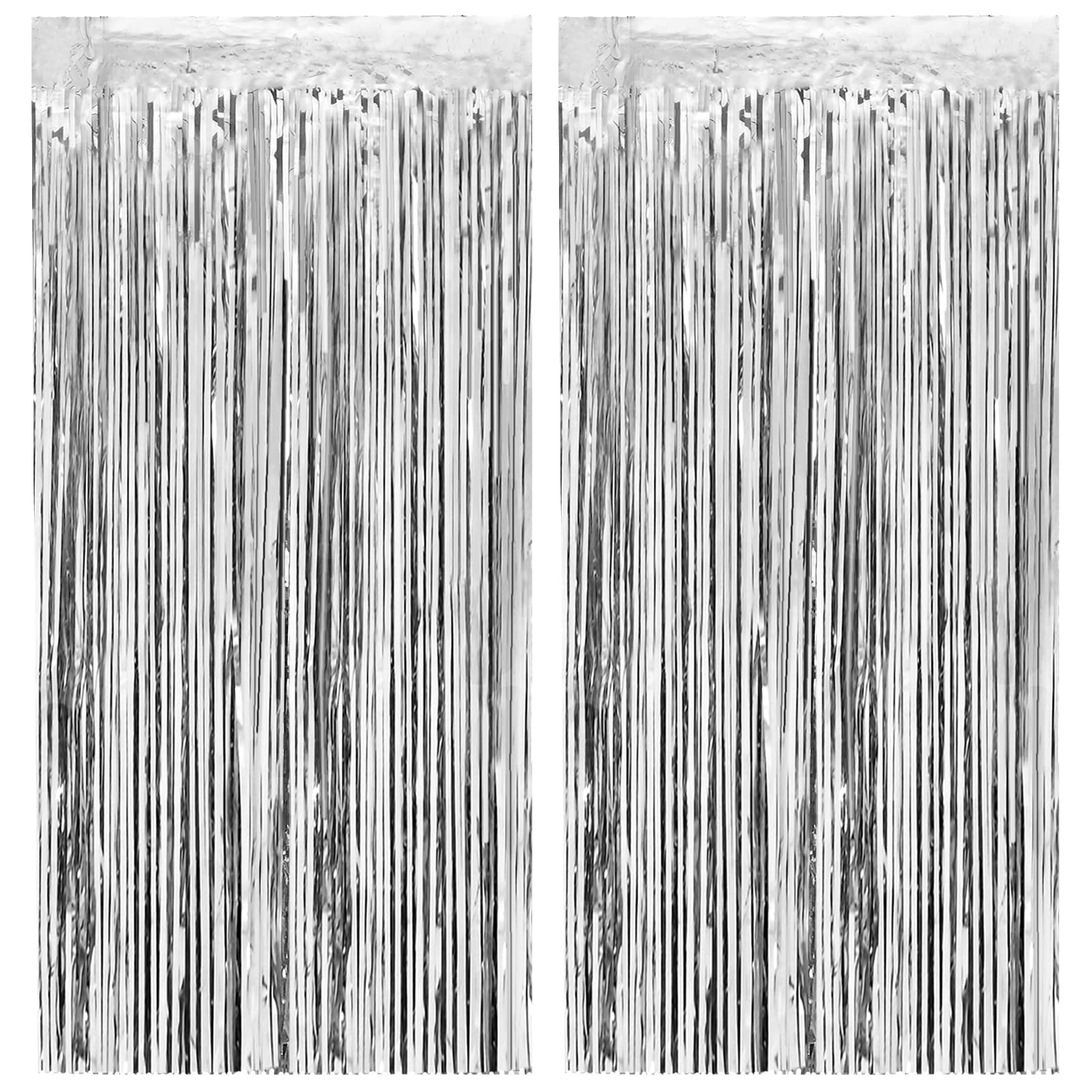 Fannev 2 Pack Silver Foil Fringe Curtain Back Drop, 3.3X 8.2Ft Metallic Tinsel Foil Fringe Streamer Curtains for Party Photo Booth Props Bachelorette Birthday Bridal Shower Christmas Decorations