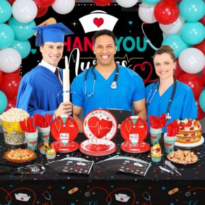 Tudomro 168 Pcs Nurses Party Decorations Nursing Graduation Banner Balloons Thank You Nurse Backdrop Medical Themed Tableware Plates Cups Napkins Tablecloth for RN Nurse Week Party Supplies