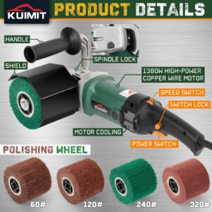 KUIMIT Handheld Metal Burnishing Machine,Electric Sander Polisher for Wood Stainless Steel Polishing,Lock Switch,Auxiliary Handle