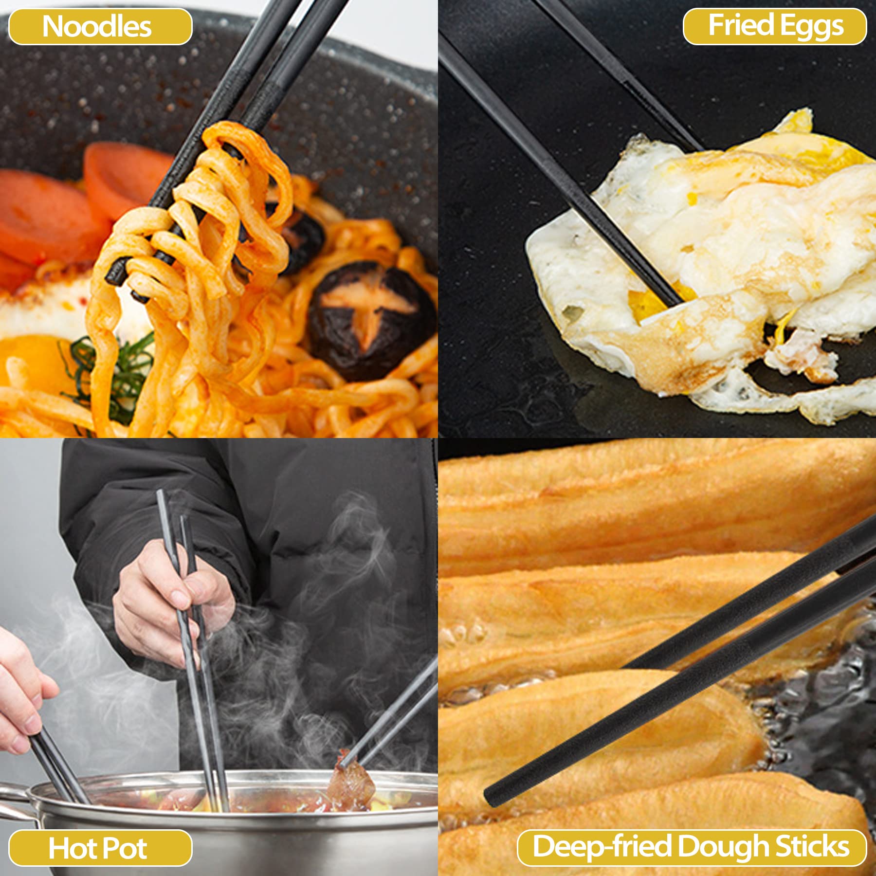 5 Pairs Fiberglass Chopsticks-Reusable Chopsticks Dishwasher Safe, 9.57 inch/24.3cm Matte Non-Slip Japanese Chinese Family/ Hotel/ Restaurant Chop Sticks, Hair ChopStick Christmas Gift Set, Black-B