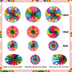 Outus 9 Pcs Rainbow Party Decorations Paper Fans Boho Classroom Decorations Boho Bulletin Board Ceiling Wall Hanging Paper Fans for Baby Shower Rainbow Birthday Decorations and Supplies