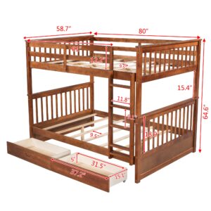 Harper & Bright Designs Full Over Full Bunk Bed with Storage Drawers, Solid Pine Wood Frame and Ladder with Guard Rails for Kids, Teens, Boys and Girls, No Box Spring Needed, Bunk Bed Walnut