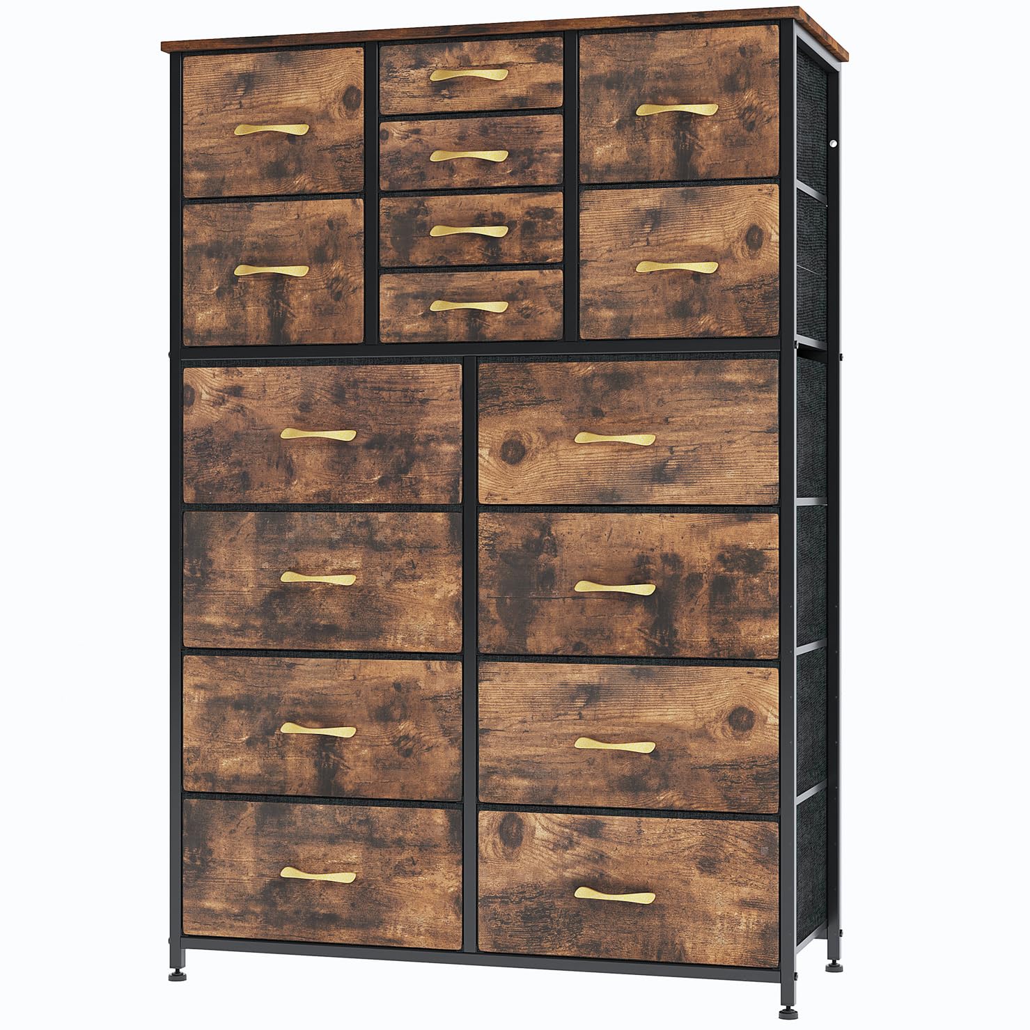 Finnhomy 16 Drawers Dresser for Bedroom, Tall Dressers & Chests of Drawers with Wood Top, Large Fabric Storage Dresser for Bedroom/Living Room/Entryway/Closet, 38" W x 11.8" D x 57.1" H, Rustic Brown