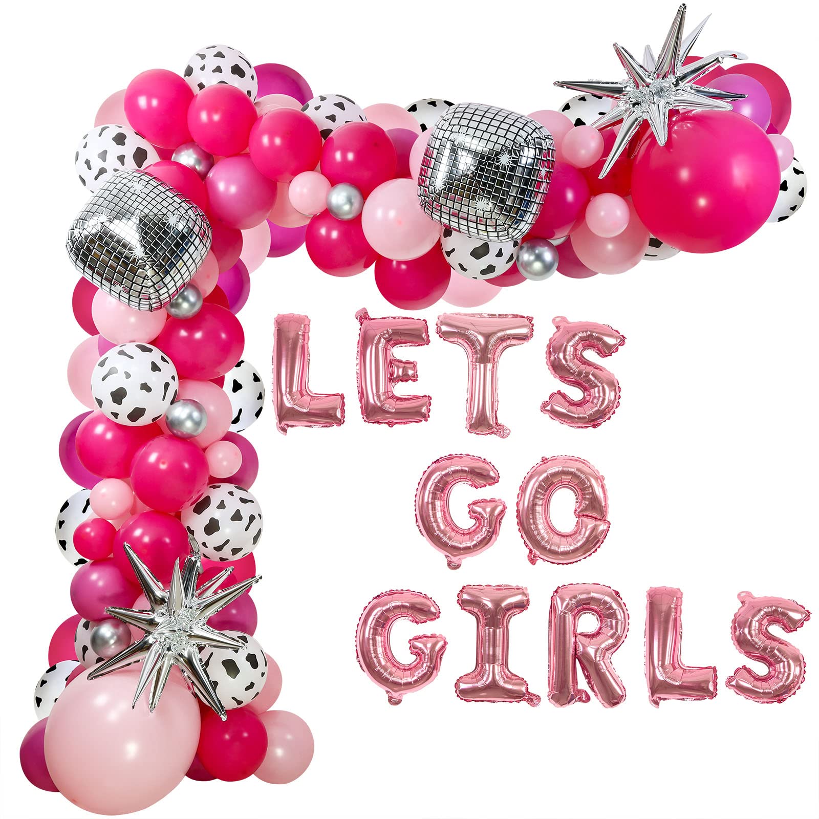 Disco Cowgirl Balloon Arch Garland, Pink Rose Silver Balloons with Disco Balls for Cowgirl Bachelorette Decorations Bridal Shower Birthday Supplies