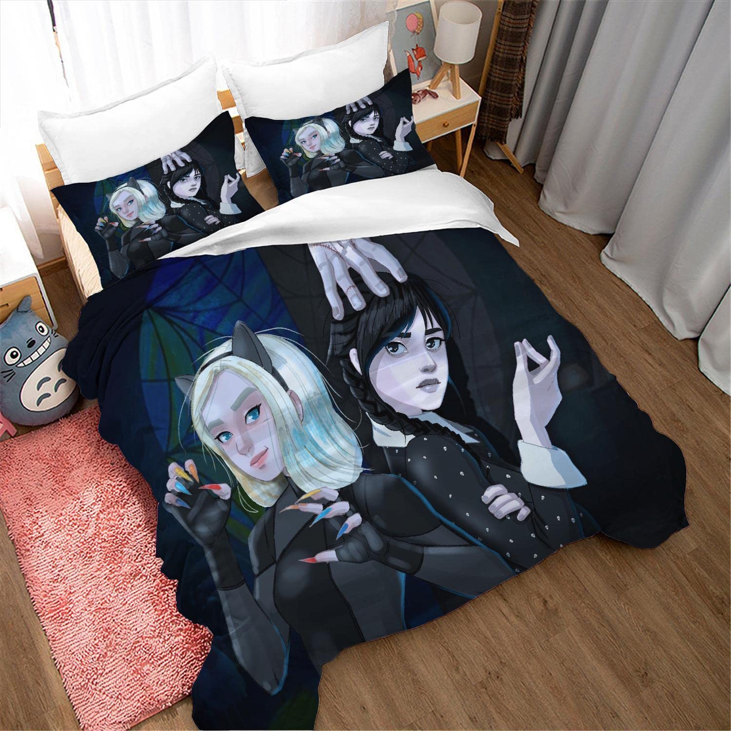 NICHIYOBI Wed Addams TV Duvet Cove Bedding Set 3D Print Bedding Comforter Cover Duvet Cover Pillowcases 3 Pcs (01,Twin-68x86in+20x30in*2)