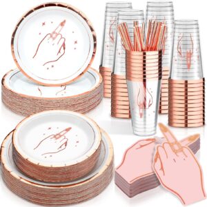 150 pcs ring finger cowgirl bachelorette party decorations set ring finger reusable cups plates napkins and straws western cowgirl party supplies for bridal shower decorations(ring finger)