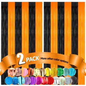 fannev orangeblack streamer, black orange foil fringe 8.2x3.3 feet, 2 pack | graduation decorations class of 2023 orange and black | orange and black graduation decorations | march madness decorations