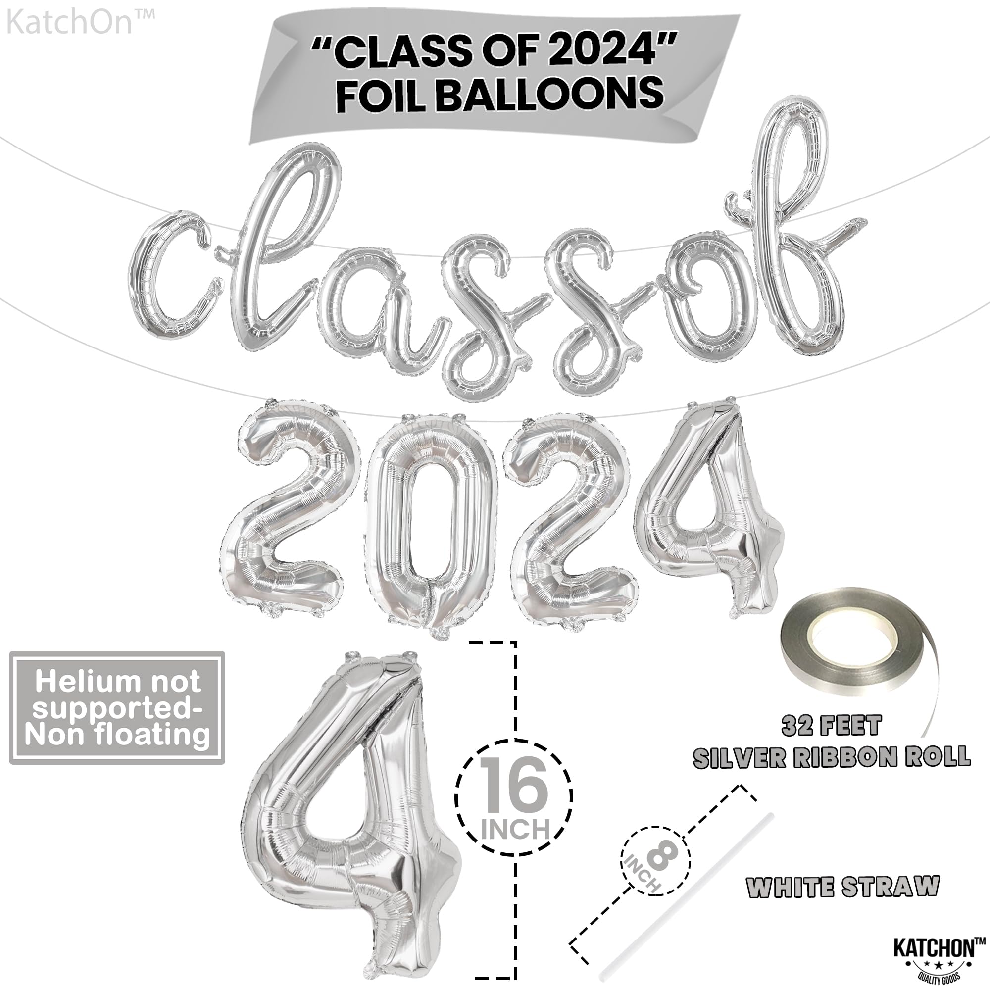 KatchOn, Silver Class of 2024 Balloons Banner - Script, 16 Inch | 2024 Balloons Graduation, Graduation Decorations Class of 2024 | Class of 2024 Balloons, Graduation Balloons Class of 2024 Decorations