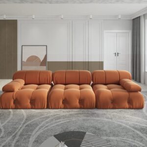 TIFLON Modular Sectional Sofa,Minimalist Velvet Sofas Couches, Modern Convertible Couch 3 Seats Living Room Sofa Sets for Office Apartment,104"(Orange)