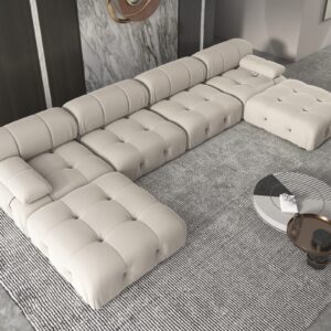 TIFLON Modular Sectional Sofa, U-Shaped Velvet Sofas Couches,Minimalist Convertible Couch Modern 6-Seat Couch with Chaise Ottomans Living Room Sofa Sets for Office Apartment,138"(Beige)