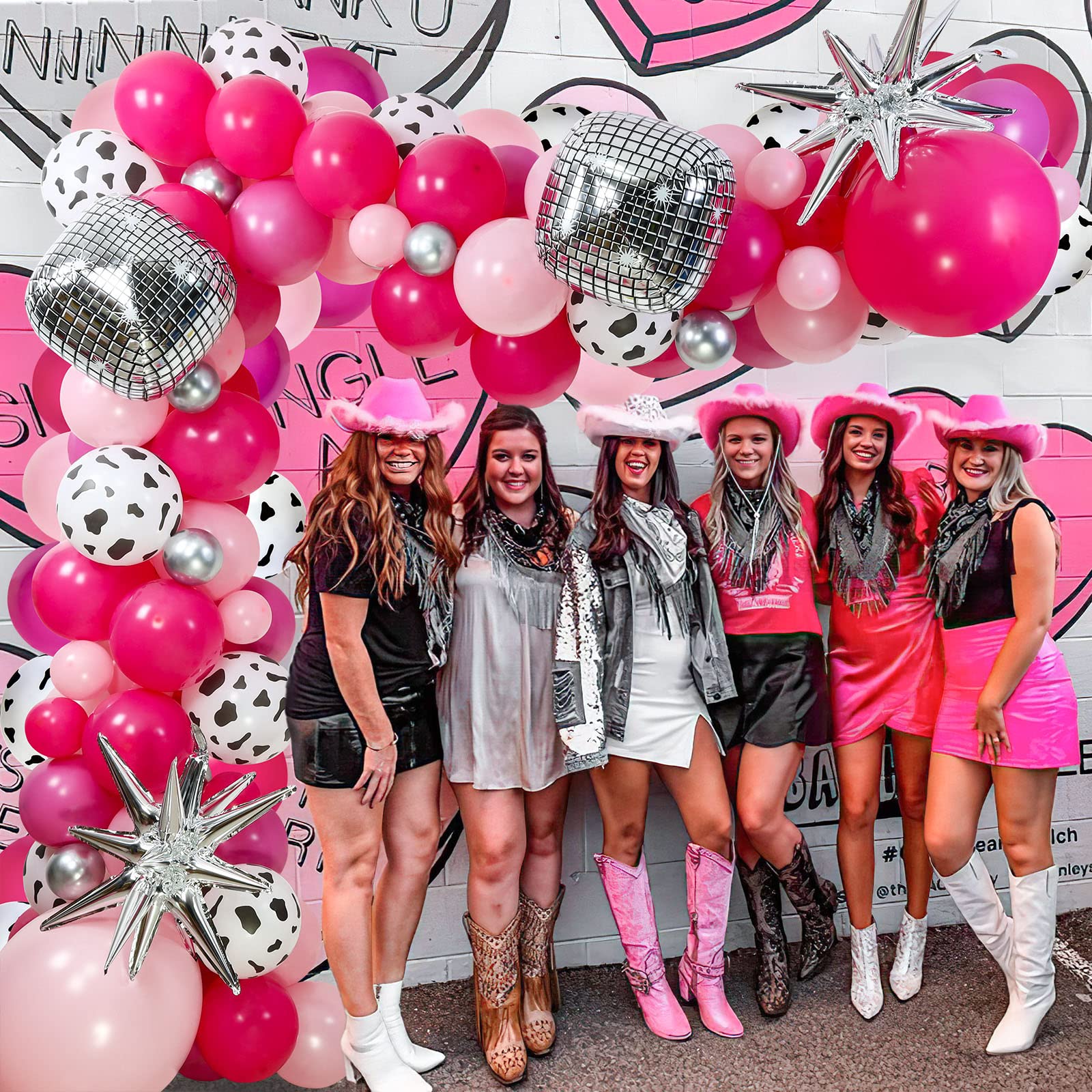 Disco Cowgirl Balloon Arch Garland, Pink Rose Silver Balloons with Disco Balls for Cowgirl Bachelorette Decorations Bridal Shower Birthday Supplies