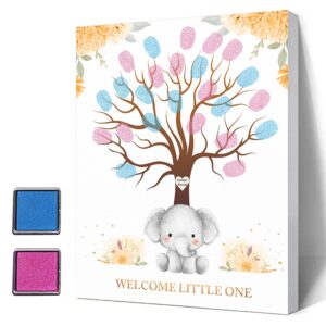 baby gender reveal fingerprint tree, gender reveal party, elephant baby shower guest book party ideas, canvas decoration, baby shower guest book with ink pad