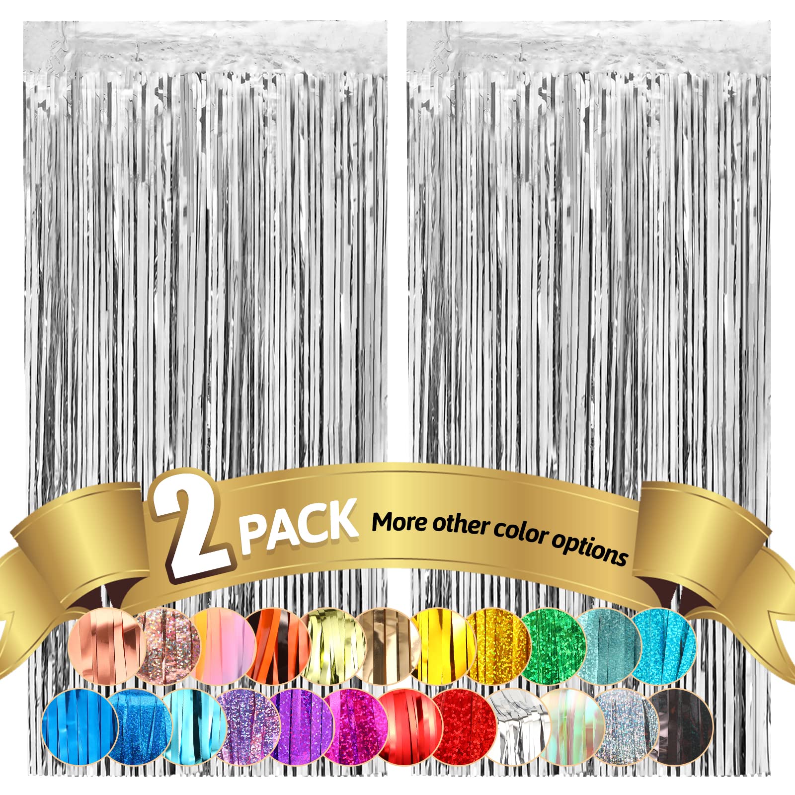 Fannev 2 Pack Silver Foil Fringe Curtain Back Drop, 3.3X 8.2Ft Metallic Tinsel Foil Fringe Streamer Curtains for Party Photo Booth Props Bachelorette Birthday Bridal Shower Christmas Decorations