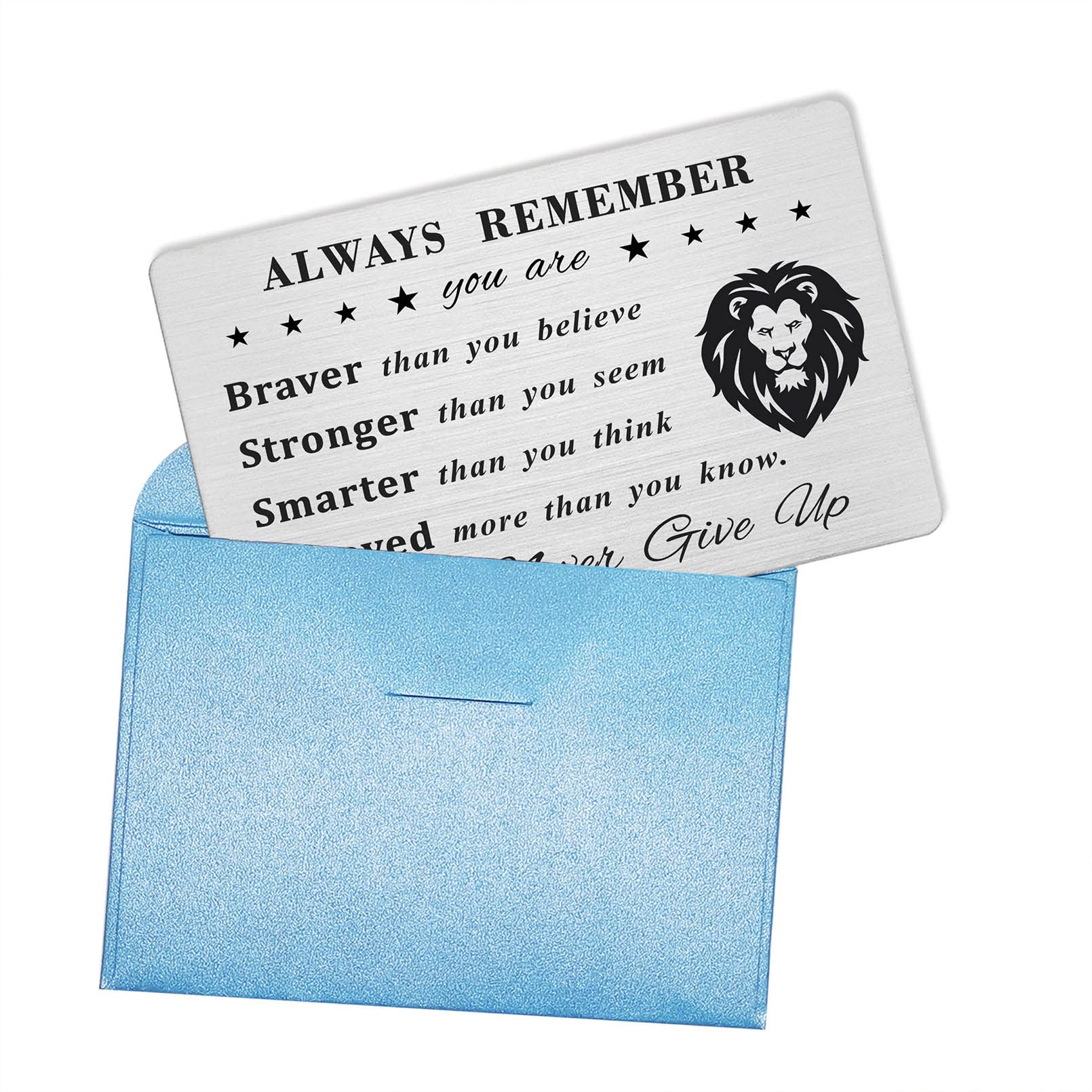 DEGASKEN Lion Birthday Card for Men - You Are Braver Than You Believe - Personalized Steel Engraved Wallet Card