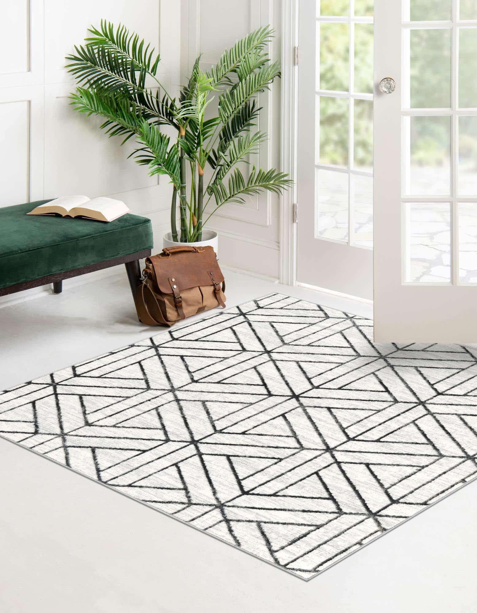 Unique Loom Matrix Trellis Collection Area Rug - Motif (7' 1" Square, White/ Gray)