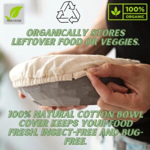 4- Pack Organic Food Bowl Covers Unbleached Reusable 100% Cotton Stretchy Cloth Bowl Covers ~ XL (For 7.5"-10.5" Bowls)