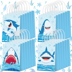 outus 24 pcs shark party bags blue shark birthday party favor gift bags shark goodie candy bags with twist handles shark party supplies for kids summer ocean sea baby shower decorations