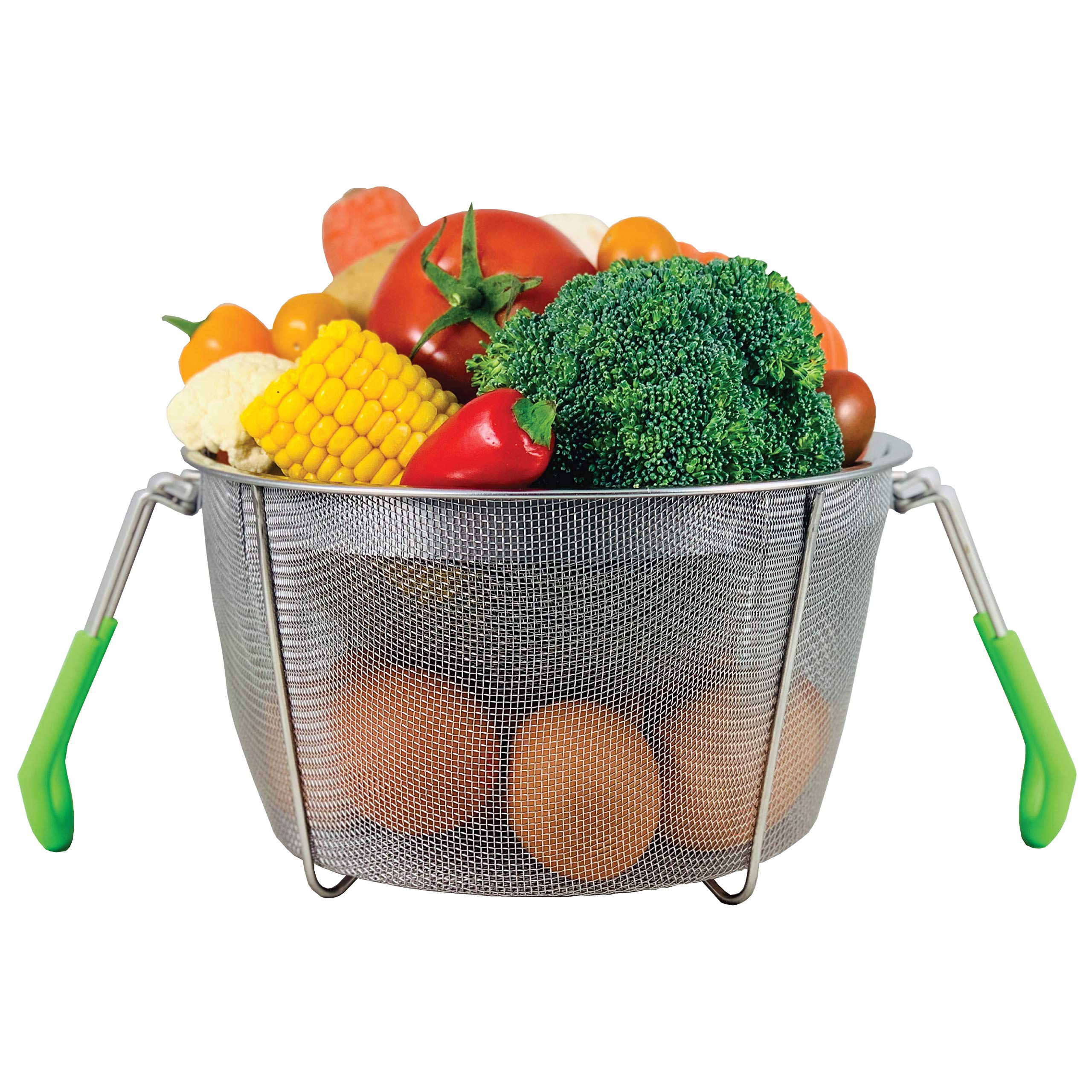 Steamer Basket for Instant Pot Accessories 6 qt or 8 quart - 2 Tier Stackable Fine Mesh 304 Stainless Steel Strainer Basket - Silicone Handle - Vegetable Steamer Insert, Egg Basket, Pasta Strainer