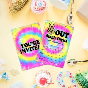 AWSICE Birthday Invitations, Tie Dye Double-Sided Fill-In Invite Cards For Birthday Party, 20 Invitations With Envelopes, Decorations,Party Favor And Supply-A48