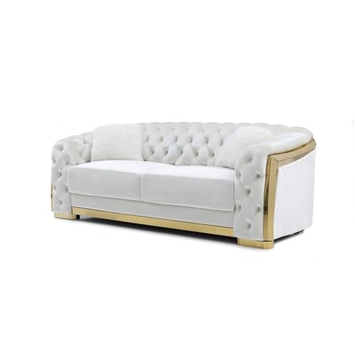 Glory Furniture Lexi 19" H Velvet Sofa with Cushion in Ivory/Gold