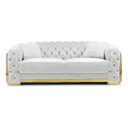 Glory Furniture Lexi 19" H Velvet Sofa with Cushion in Ivory/Gold