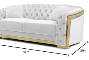 Glory Furniture Lexi 19" H Velvet Sofa with Cushion in Ivory/Gold