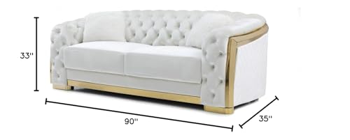 Glory Furniture Lexi 19" H Velvet Sofa with Cushion in Ivory/Gold